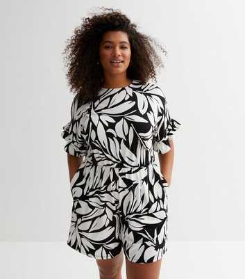 Curves Black Leaf Jersey Playsuit