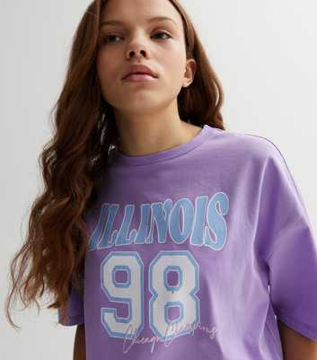 Girls Purple Illinois Logo Drop Shoulder Boxy T-Shirt