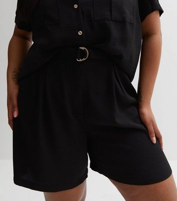 Curves Black Belted High Waist Shorts New Look