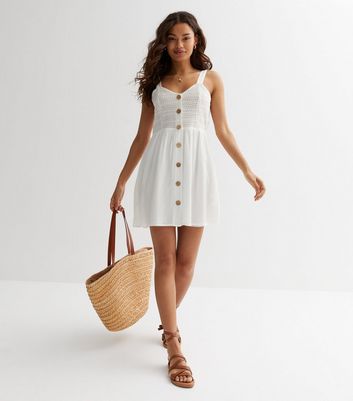 Petite Off White Crochet Detail Mini Dress New Look