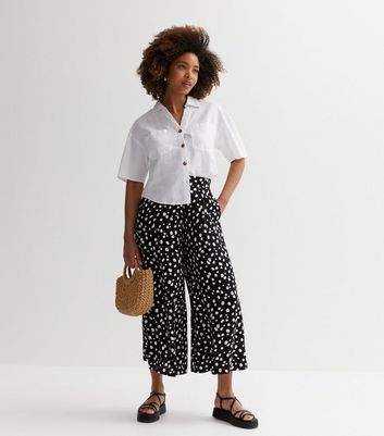 Polka Dot Wide Leg Cropped Trousers