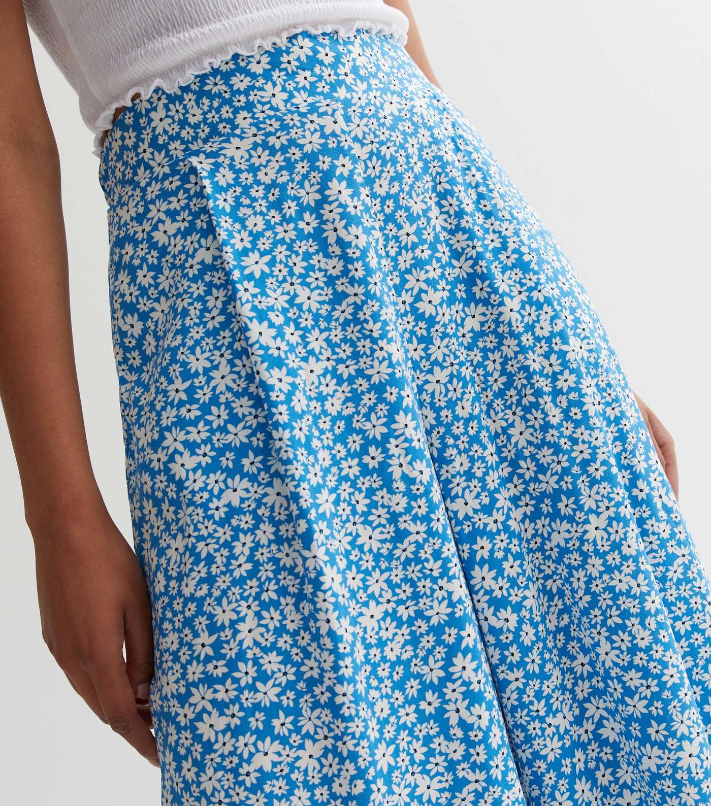 Blue Ditsy Floral Wide Leg Crop Trousers Image 3