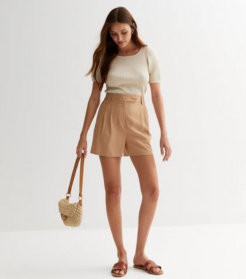 Camel High Waist Tailored Shorts