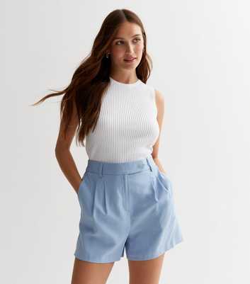 Pale Blue High Waist Tailored Shorts