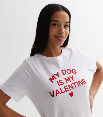 Petite White My Dog Is My Valentine Logo T-Shirt