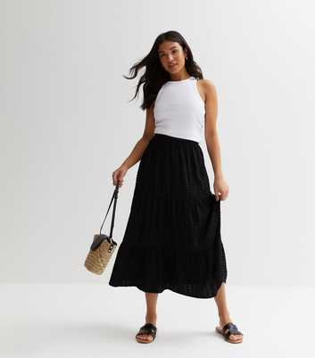 Petite Black Textured Tiered Midi Skirt