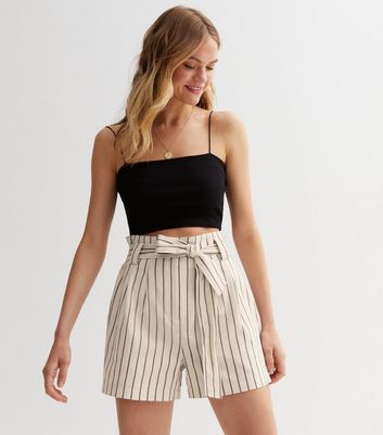 Black and white striped high waisted shorts sale