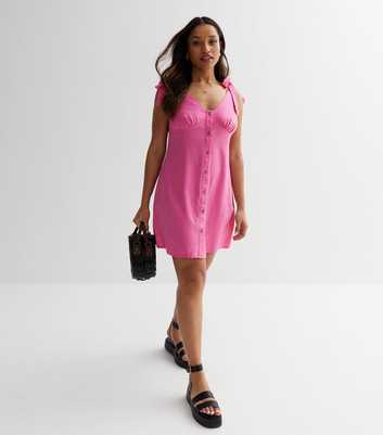 Petite Pink Linen Blend Tie Shoulder Mini Dress