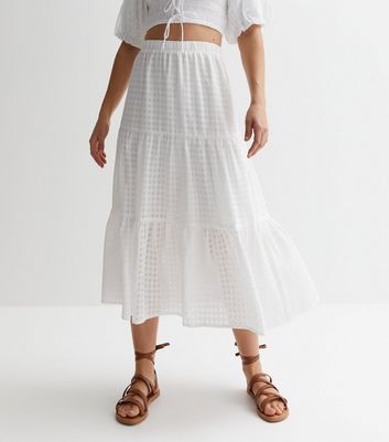 White High Waist Tiered Midi Skirt New Look