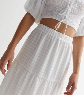 White High Waist Tiered Midi Skirt | New Look