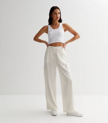 Regular Fit Women White Trousers Twill Fabric White Knot Pant