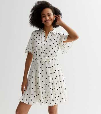 Tall White Spot Belted Mini Shirt Dress