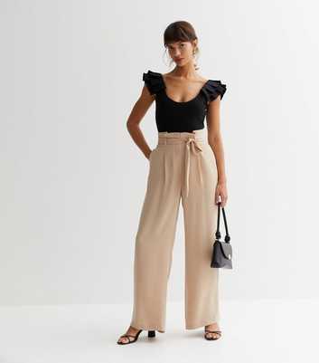 Stone Wide Leg Paperbag Trousers
