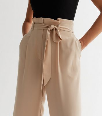 Buy Tan Belted High Waist Paperbag Straight Trousers at Amazonin