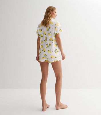 Maternity Yellow Ribbed Short Pyjama Set with Lemon Print New Look