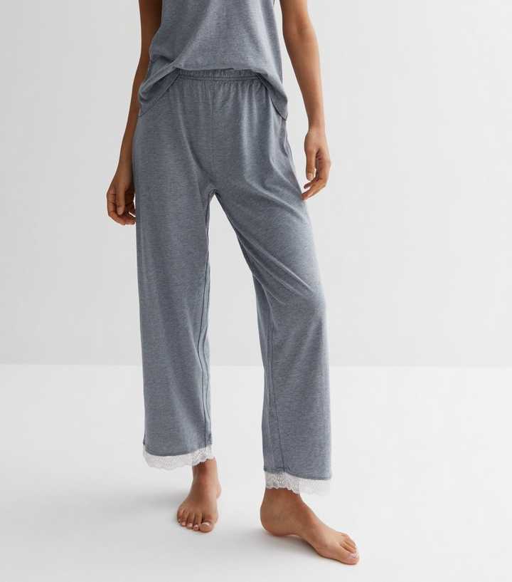 Petite Grey Cami Pyjama Set with Lace Trim
