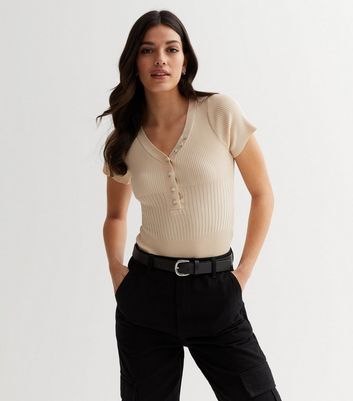 Cameo Rose Stone Ribbed Jersey Diamante Button Bodysuit New Look