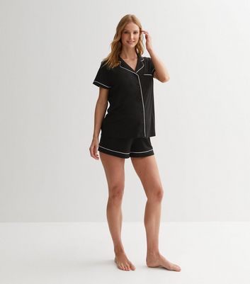 Maternity Black Jersey Piping Short Pyjama Set New Look