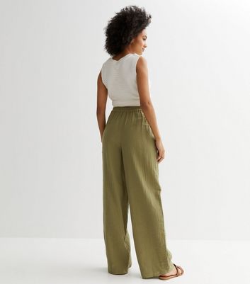 Khaki pleated sale trousers