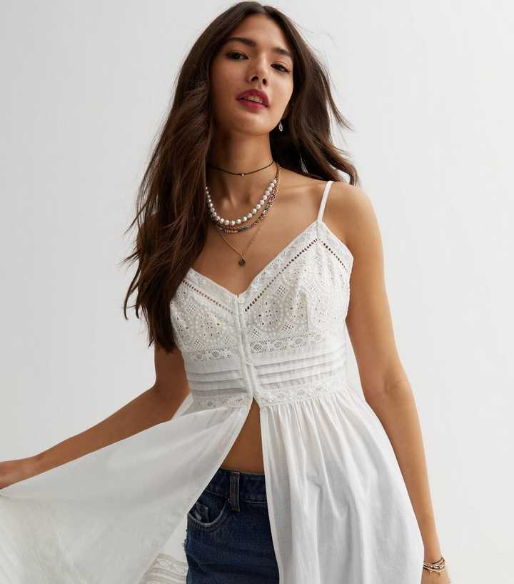 White Embroidered Button Front Maxi Cami | New Look