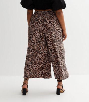 Curves Brown Leopard Print Cropped Trousers New Look