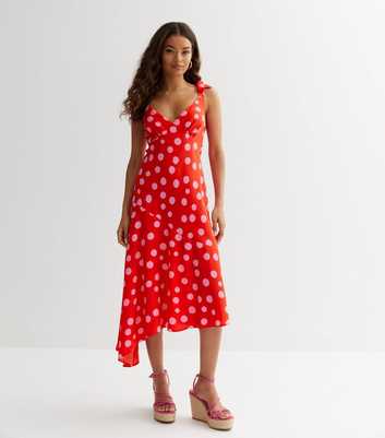 Petite Red Spot Asymmetric Midi Dress