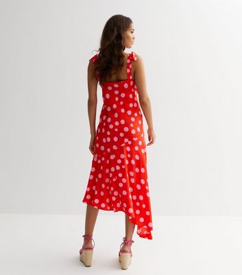 Petite Red Spot Asymmetric Midi Dress New Look