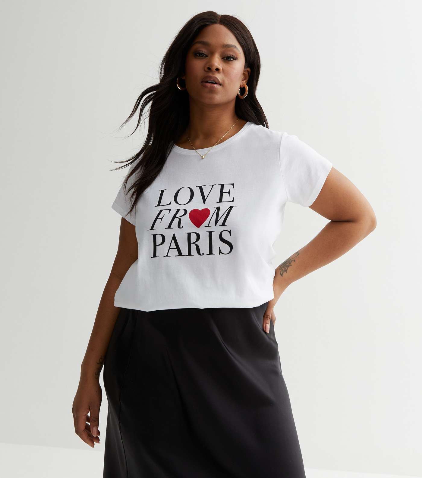 Curves White Logo Love from Paris Crew Neck T-Shirt