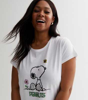 Curves White Snoopy Peanuts Logo T-Shirt
