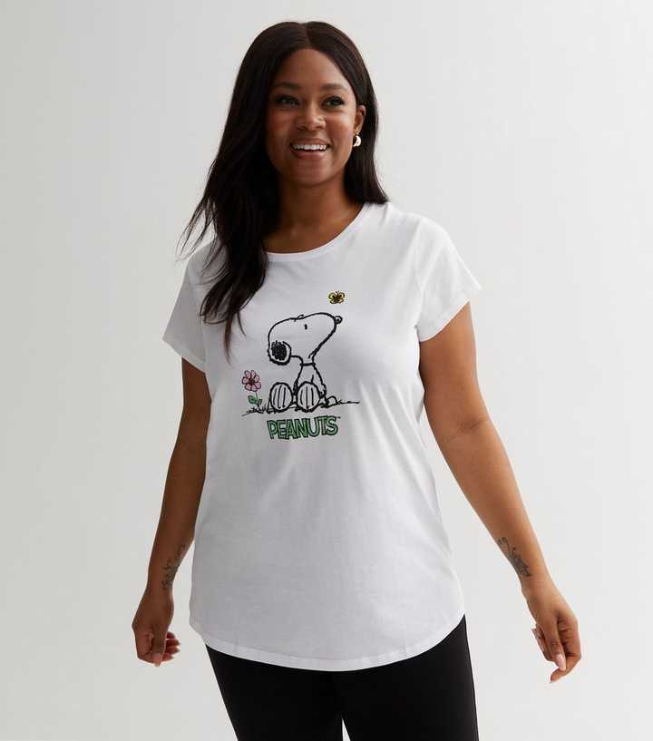 Look Logo White T-Shirt Snoopy Curves Peanuts New |