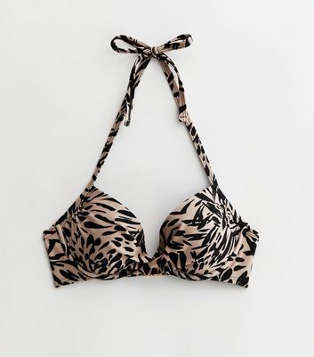 Brown Animal Print Underwired Bikini Top New Look