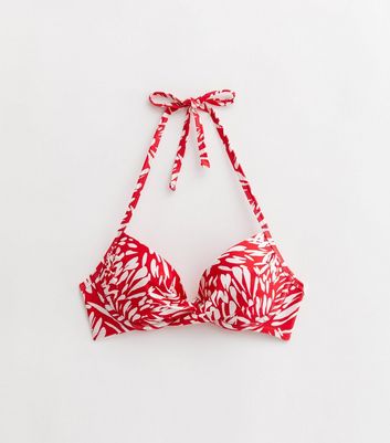 Red Abstract Underwired Bikini Top New Look