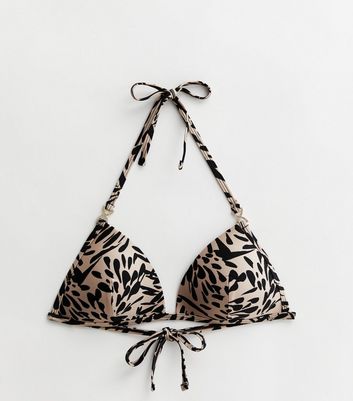 Brown Animal Print Moulded Triangle Bikini Top New Look