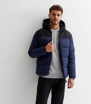 Jack Jones Navy Hooded Puffer Jacket New Look