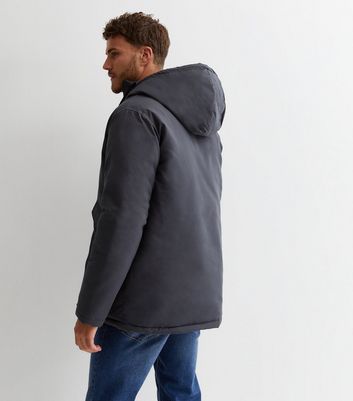Jack Jones Dark Grey Hooded Parka Jacket New Look