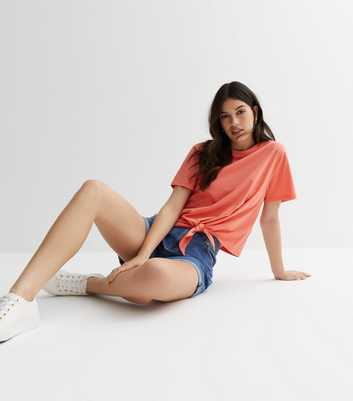 Coral Jersey Tie Front T-Shirt