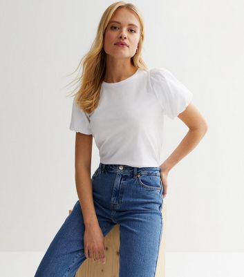 White short puff sleeve top sale