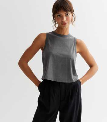 Dark Grey Acid Wash Crop Vest