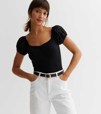 Black Jersey Puff Sleeve Bodysuit