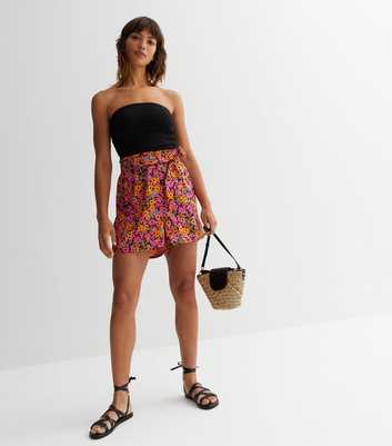 Multicoloured Floral High Waist Belted Shorts