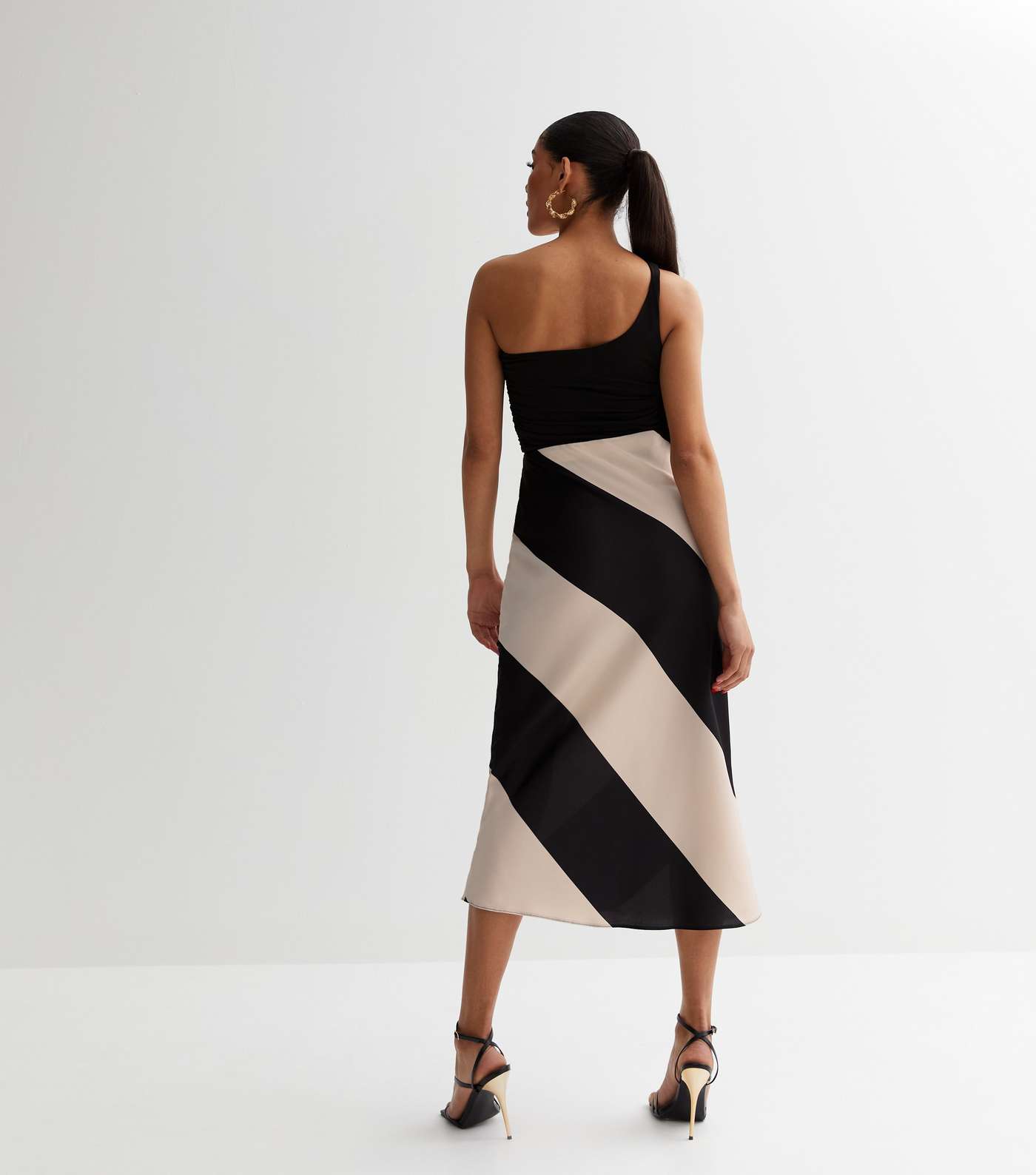 Black Stripe Satin Bias Cut Midi Skirt Image 4