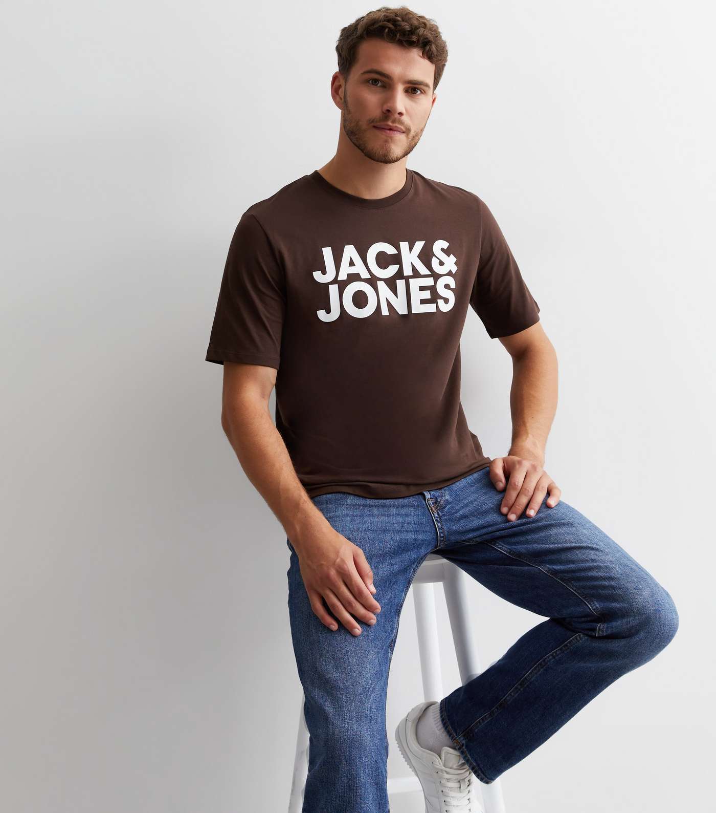 Jack & Jones Dark Brown Cotton Logo T-Shirt Image 2