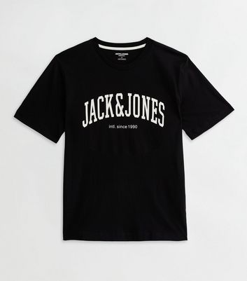 Men's Jack & Jones Black Cotton Crew Neck Logo T-Shirt New Look
