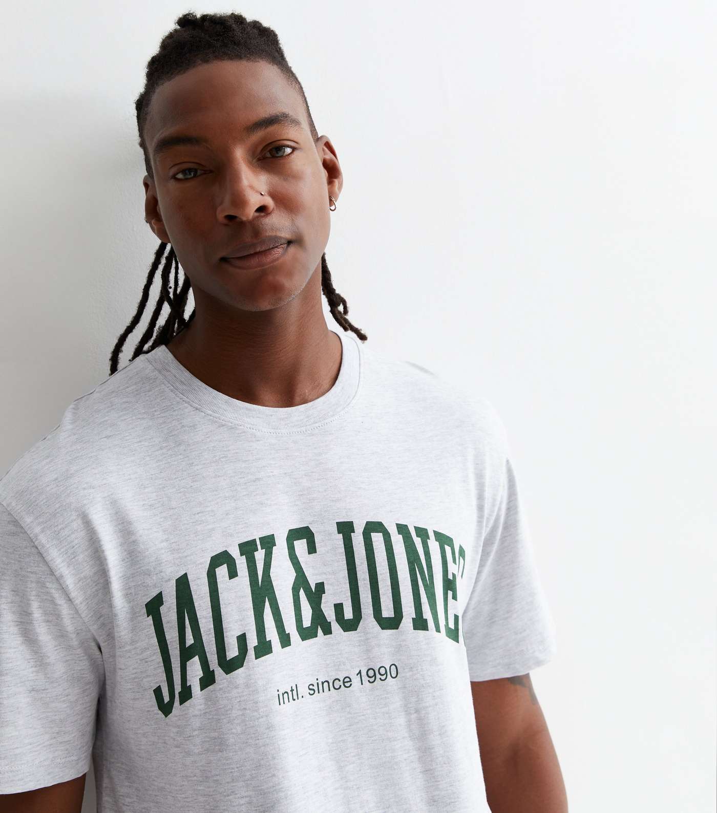 Jack & Jones Off White Cotton Crew Neck Logo T-Shirt