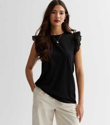 Black Broderie Frill Sleeve Top