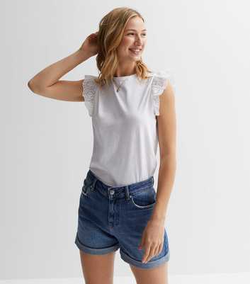 White Broderie Frill Sleeve Top
