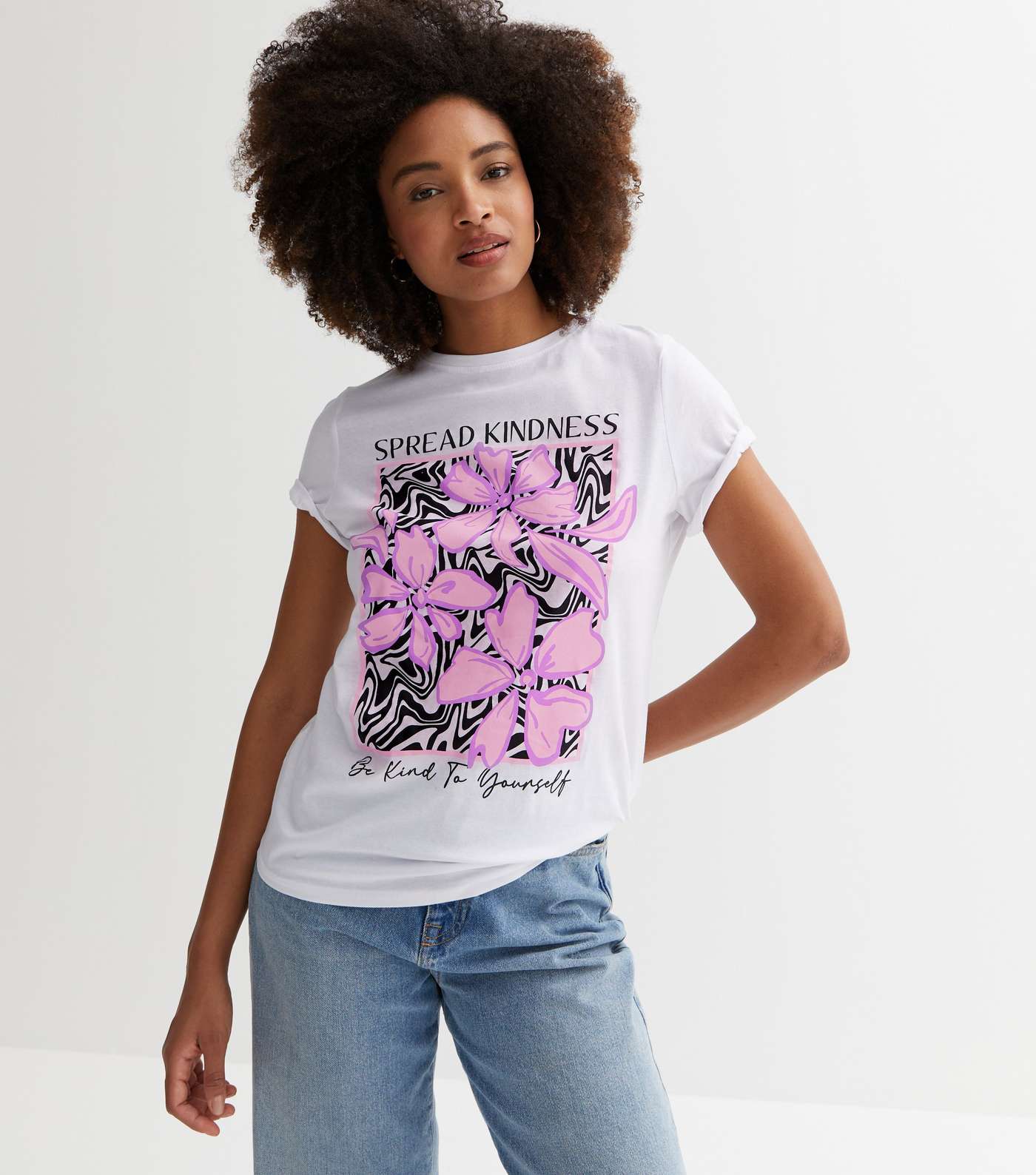 White Floral Spread Kindness Logo T-Shirt Image 2