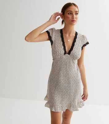 White Spot Lace Trim Mini Dress
