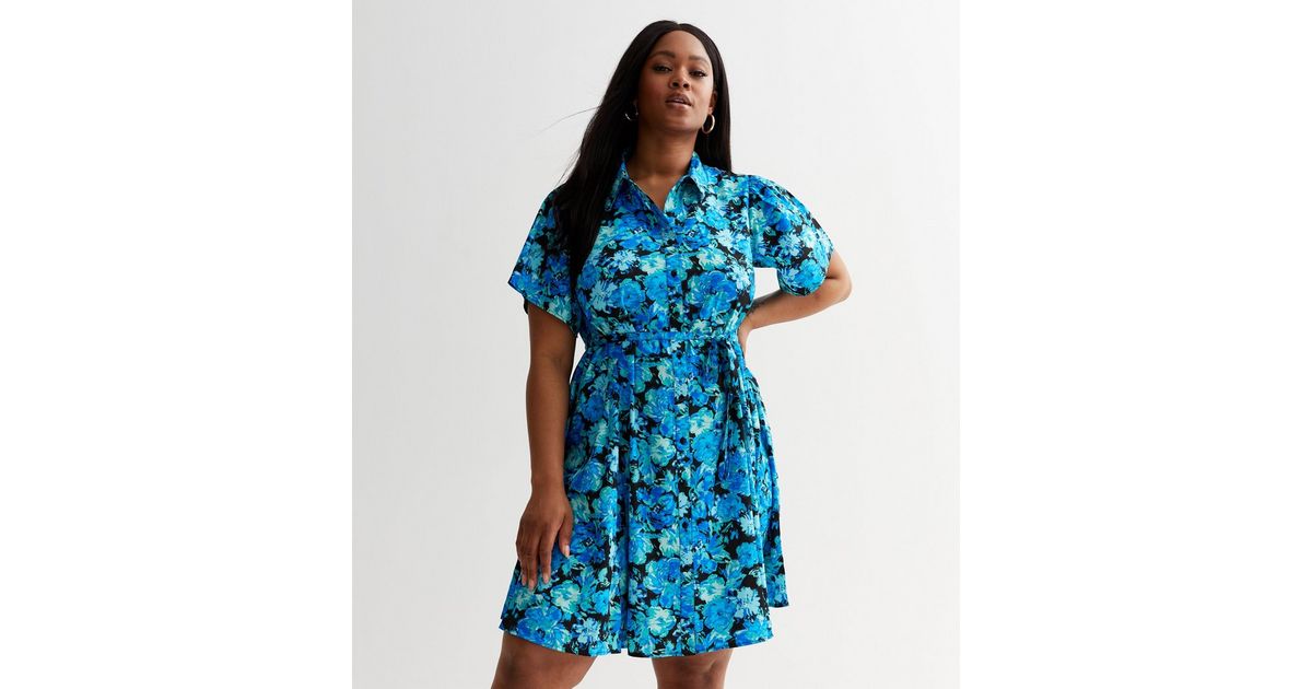 Marie Floral Blue Skirt & Short Sleeve Blouse