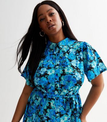 Short blue floral on sale dress